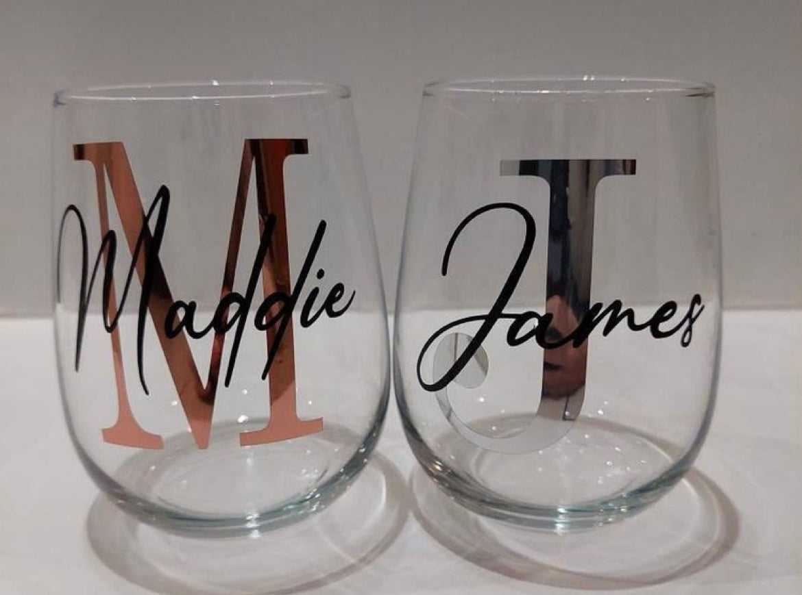 Initial and Name Stemless glass